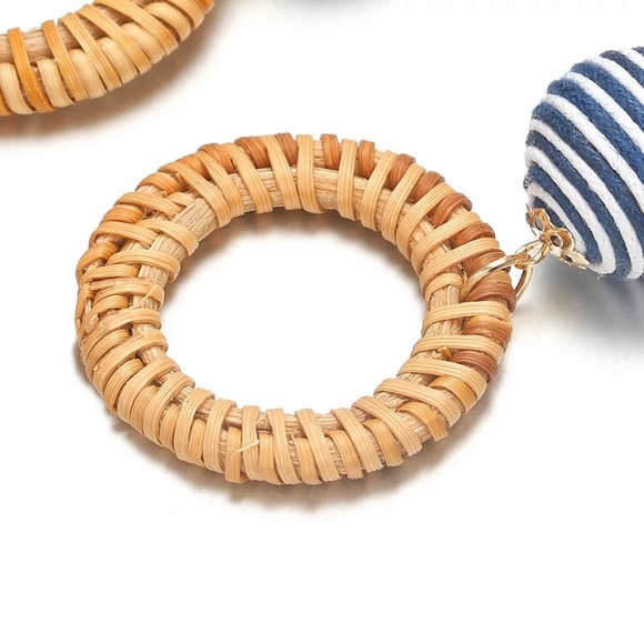 Host Pick! Straw hoop & navy striped ball earrings - Picture 4 of 4